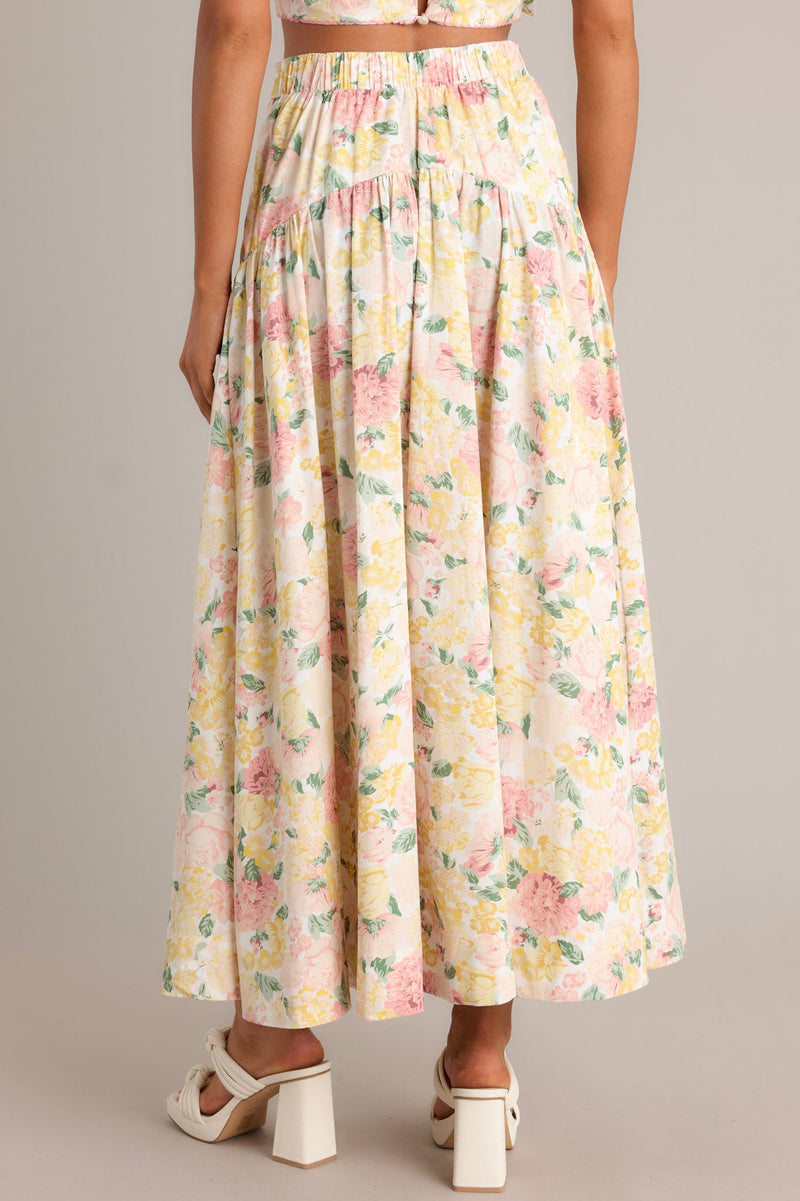 Petal Whispers Ivory Floral Maxi Skirt