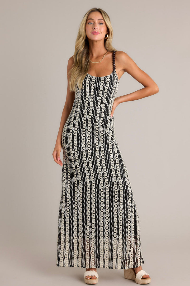 Regal Rhapsody 100% Cotton Black Stripe Knit Maxi Dress