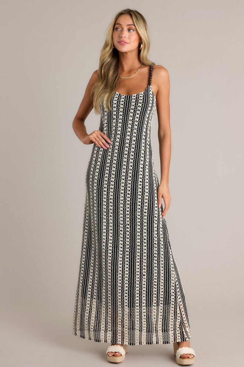 Regal Rhapsody 100% Cotton Black Stripe Knit Maxi Dress