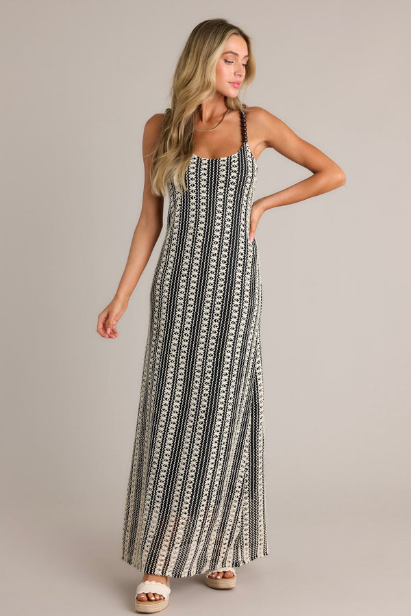 Regal Rhapsody 100% Cotton Black Stripe Knit Maxi Dress