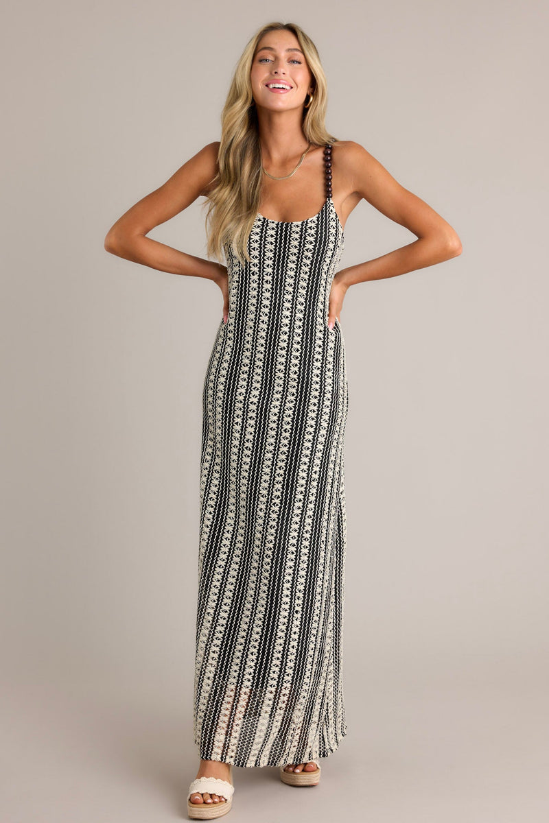 Regal Rhapsody 100% Cotton Black Stripe Knit Maxi Dress