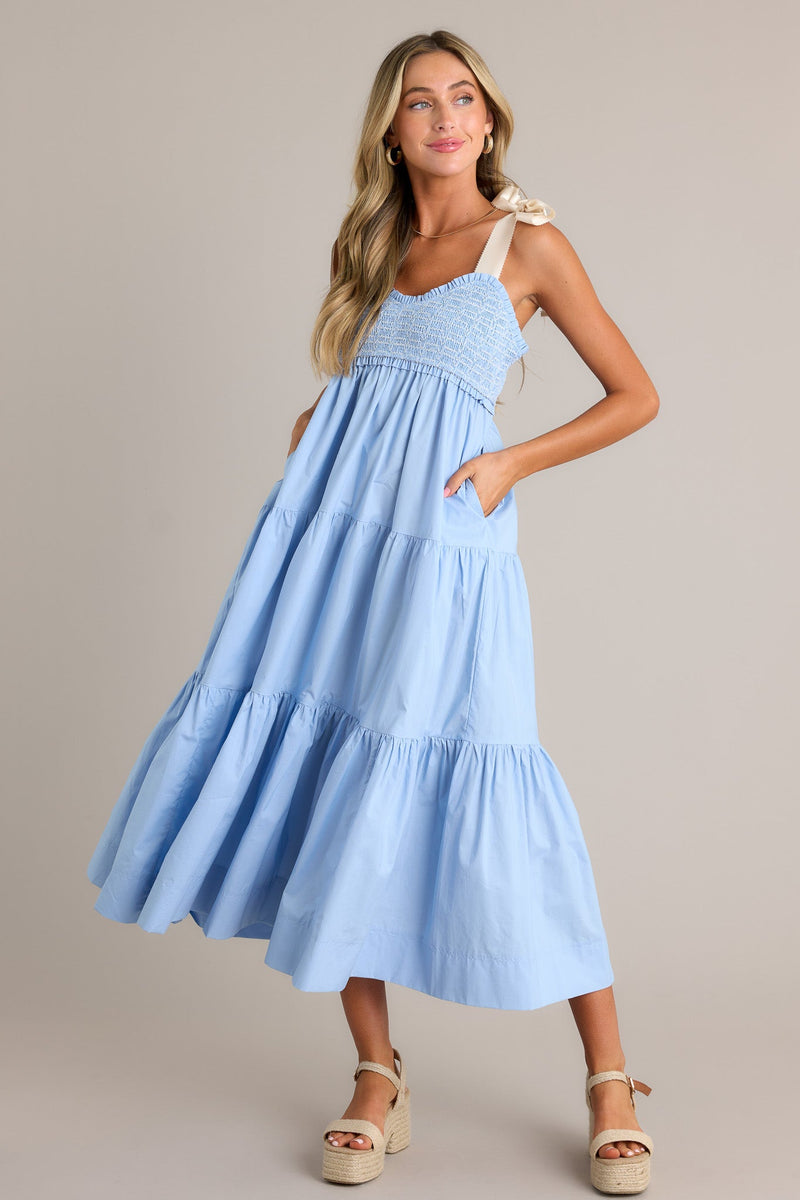 Serene Whisper 100% Cotton Light Blue Maxi Dress