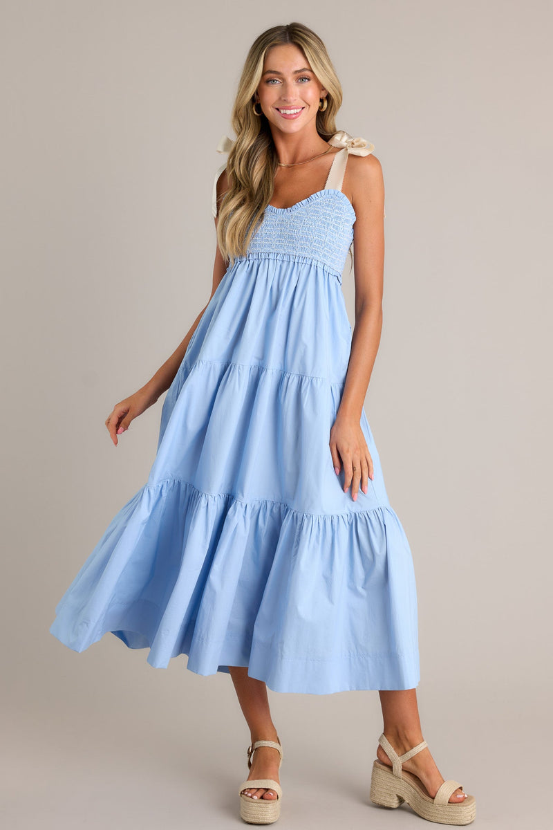 Serene Whisper 100% Cotton Light Blue Maxi Dress