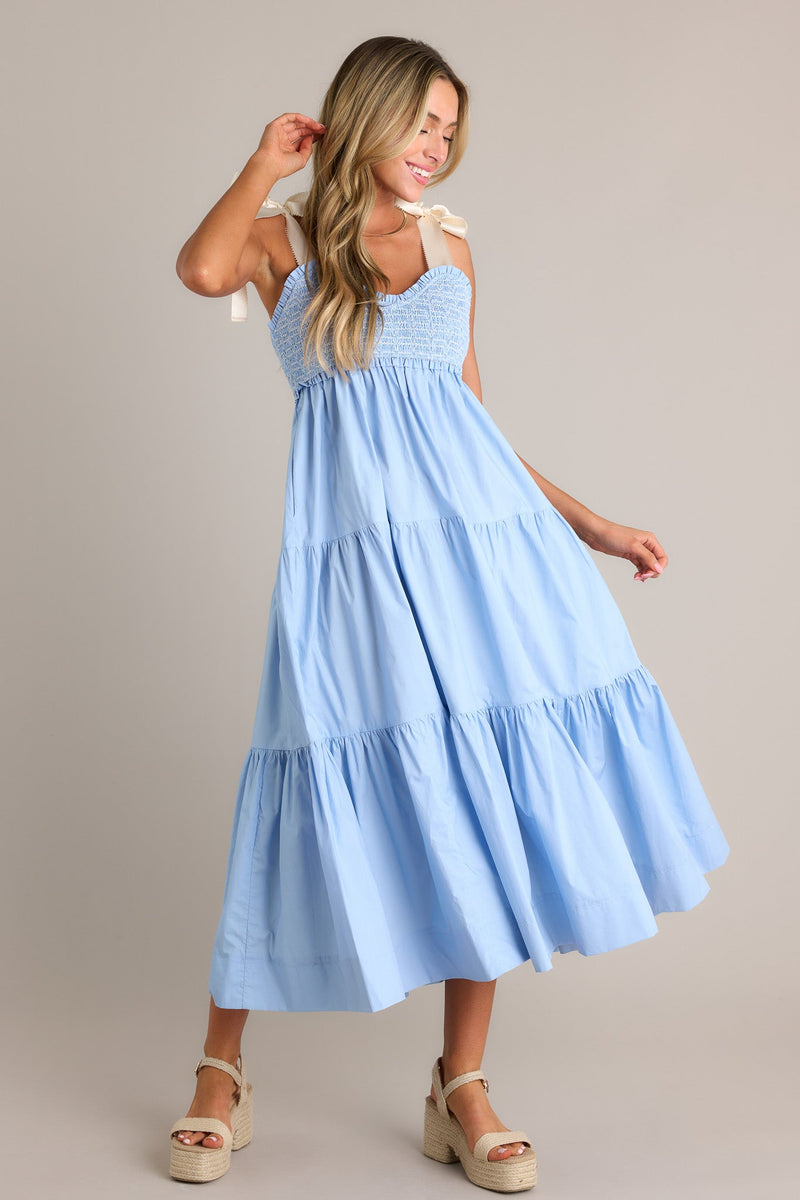 Serene Whisper 100% Cotton Light Blue Maxi Dress