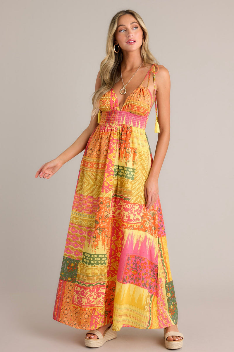 Patchwork Paradise 100% Cotton Orange Multi Maxi Dress