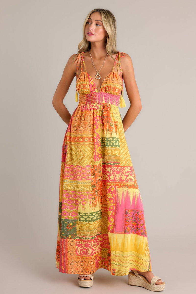 Patchwork Paradise 100% Cotton Orange Multi Maxi Dress