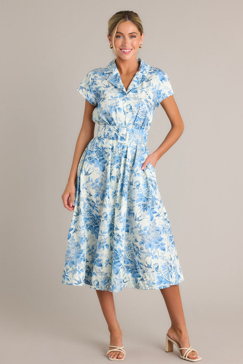 Even The Score Blue & White Midi Dress