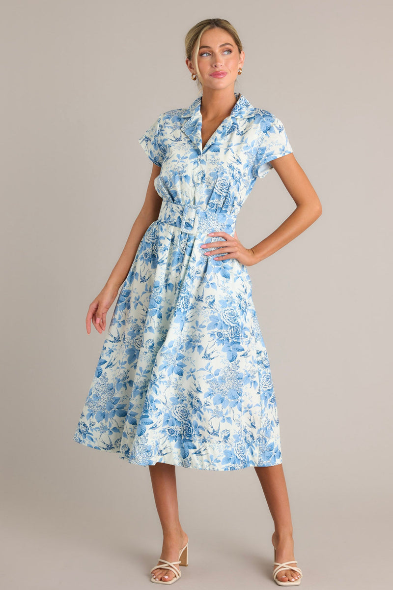 Even The Score Blue & White Midi Dress