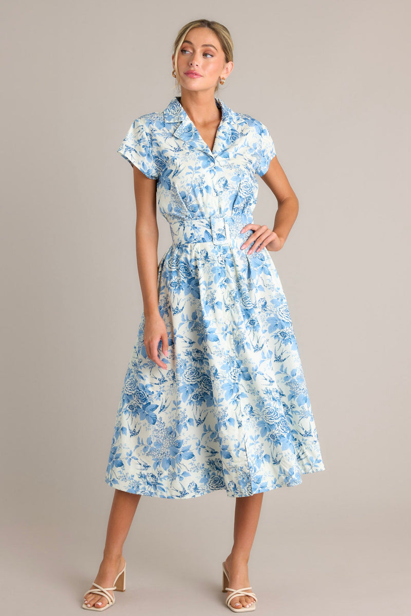 Even The Score Blue & White Midi Dress