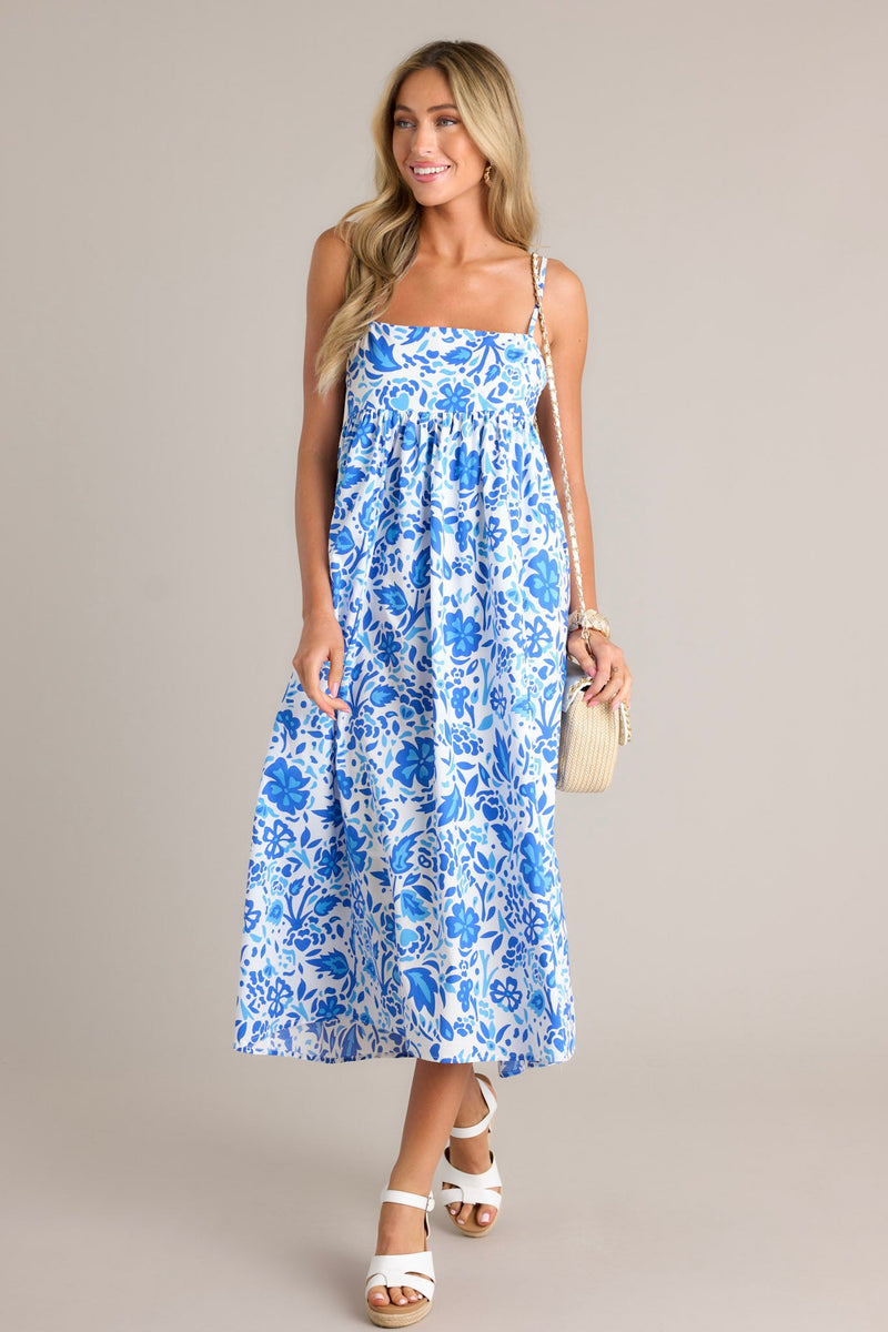 Blooming Romance Blue Floral Maxi Dress