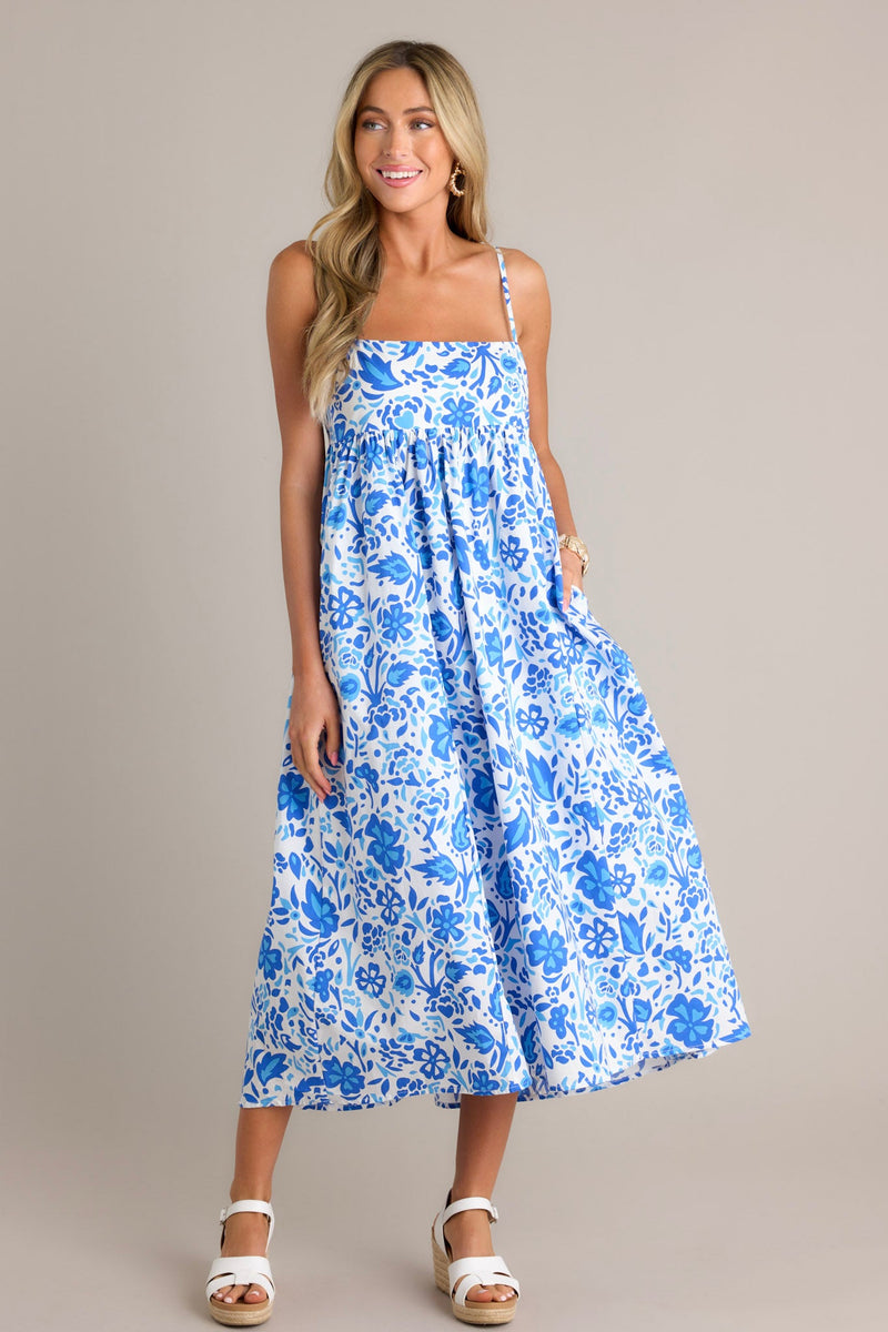 Blooming Romance Blue Floral Maxi Dress