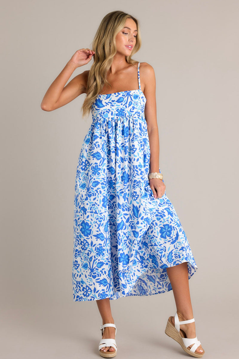 Blooming Romance Blue Floral Maxi Dress