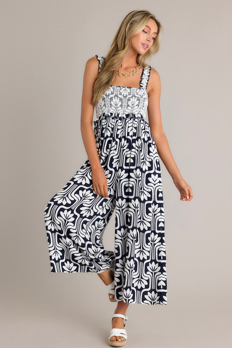 Midnight Oasis Black Tropical Print Jumpsuit