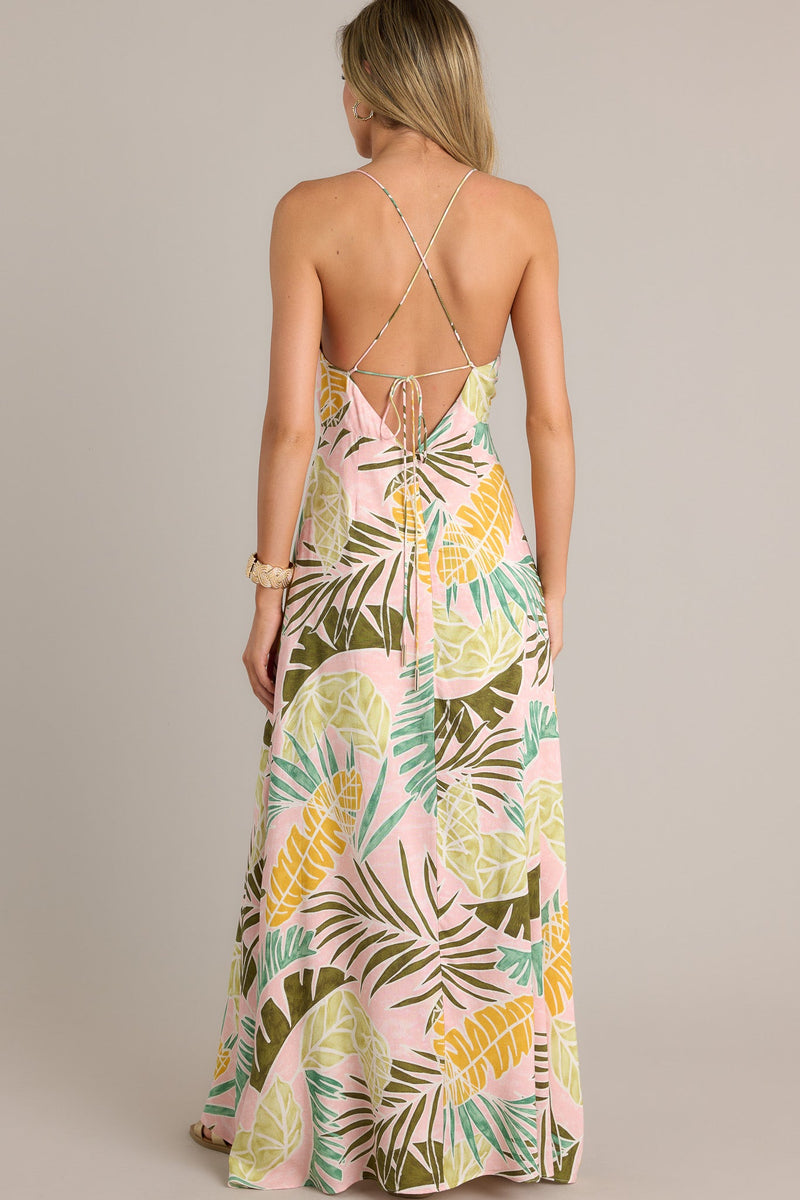 Palm Haven Light Pink Tropical Print Maxi Dress