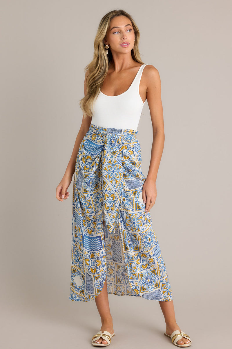 Free Spirit Blue Multi Faux Wrap Skirt