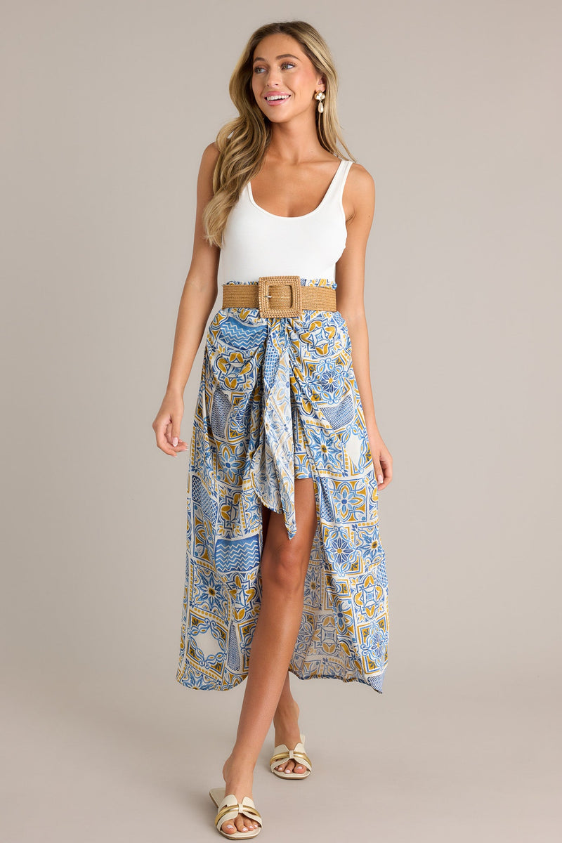 Free Spirit Blue Multi Faux Wrap Skirt