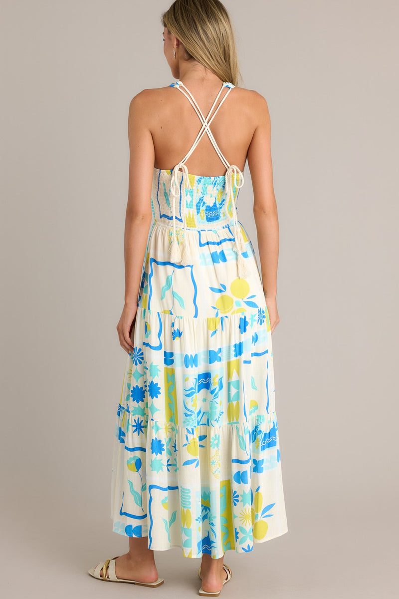 Summer Squeeze Blue Multi Print Tiered Midi Dress