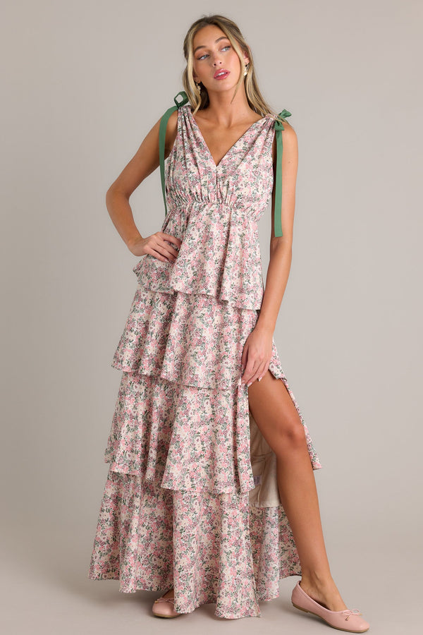 Endless Inspiration Pink Multi Floral Tiered Maxi Dress