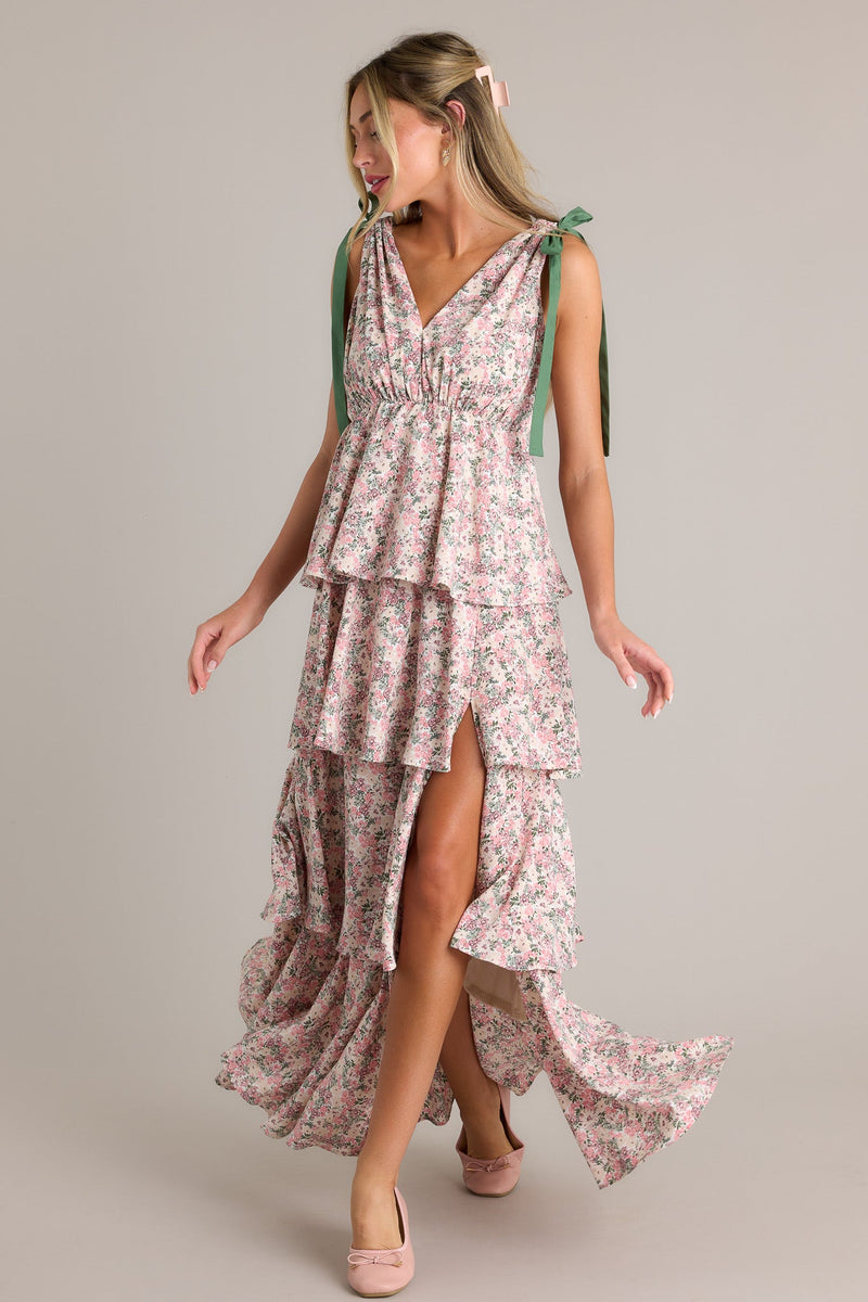 Endless Inspiration Pink Multi Floral Tiered Maxi Dress