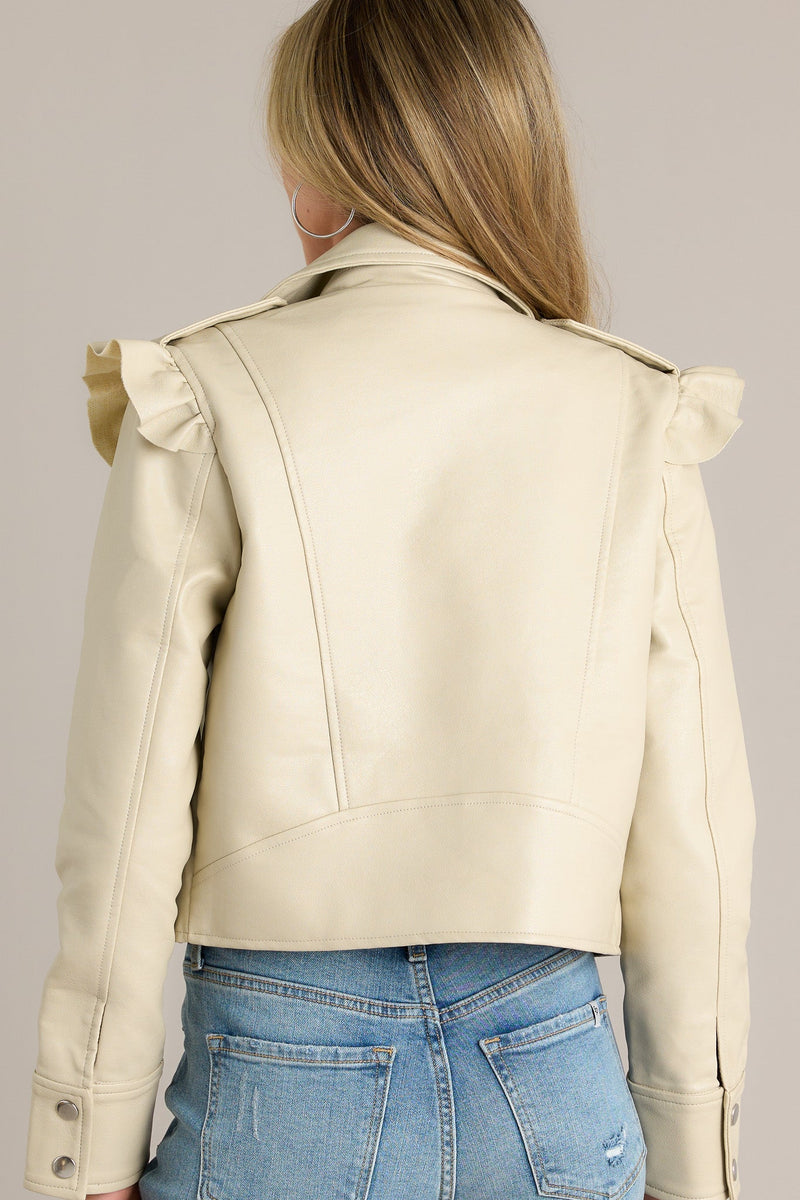 The Whole Time Ecru Beige Faux Leather Jacket