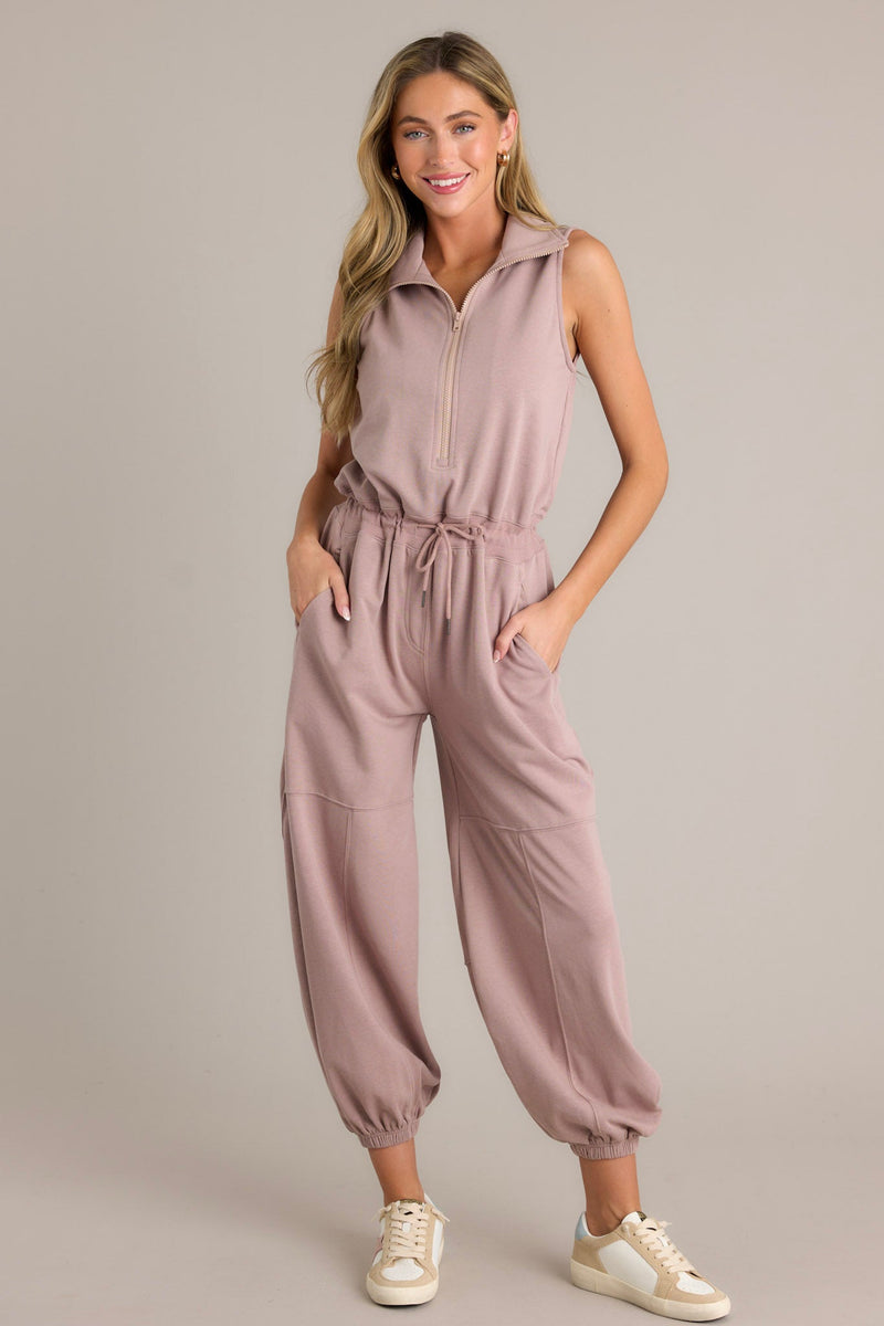 Effortless Luxe Taupe Zip Front Jumpsuit