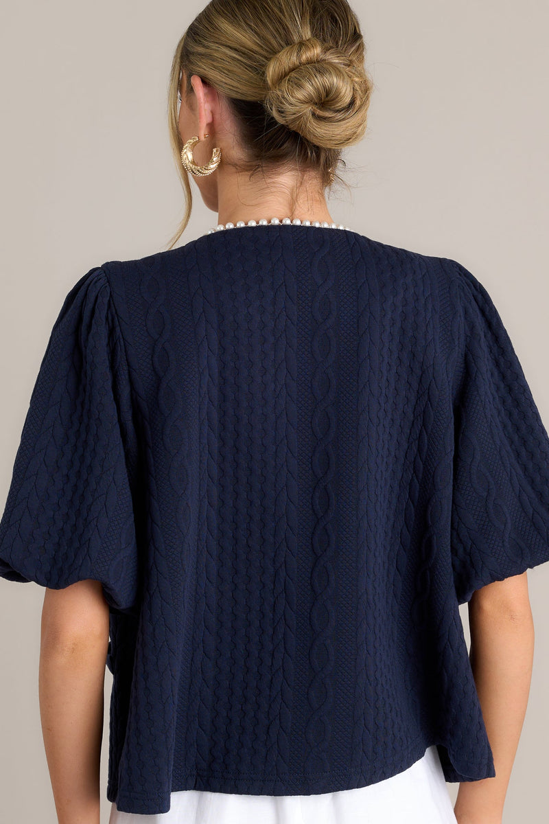 Universal Charm Navy Short Puff Sleeve Jacket