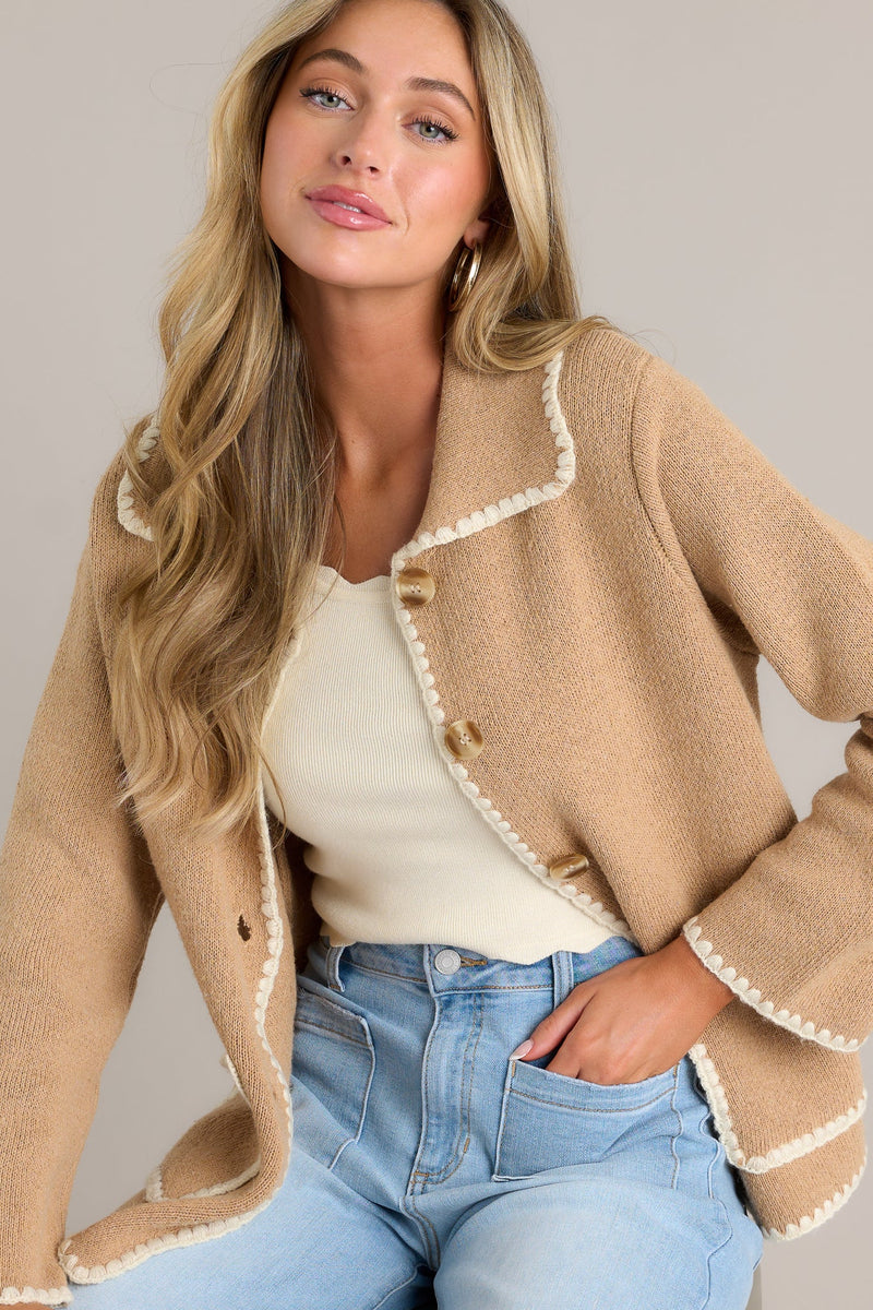 Gilded Sunset Tan Button Front Jacket