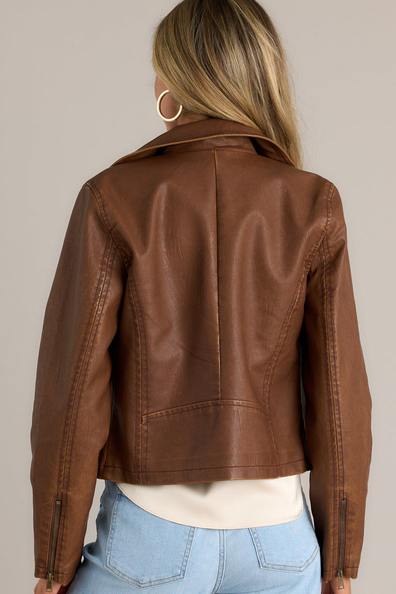 Let's Ride Brown Faux Leather Moto Jacket