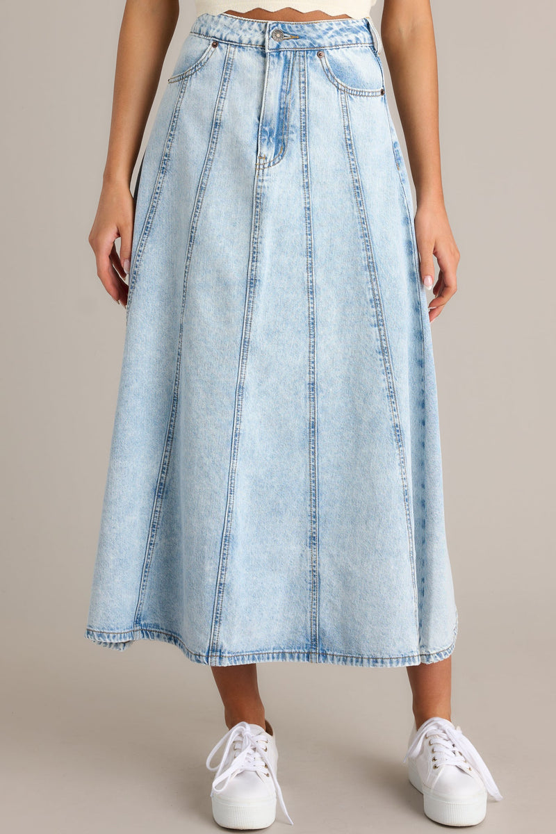 Rustic Dream 100% Cotton Light Wash Denim Maxi Skirt