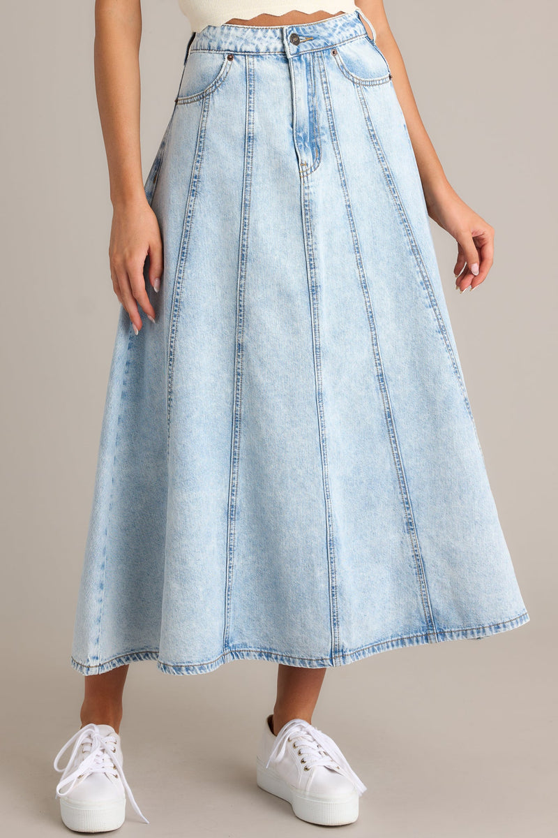 Rustic Dream 100% Cotton Light Wash Denim Maxi Skirt