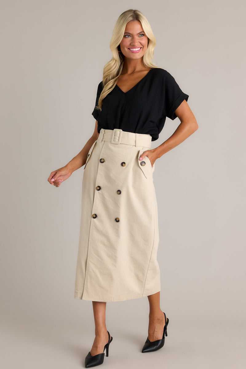 Effortless Edge Light Beige Maxi Skirt