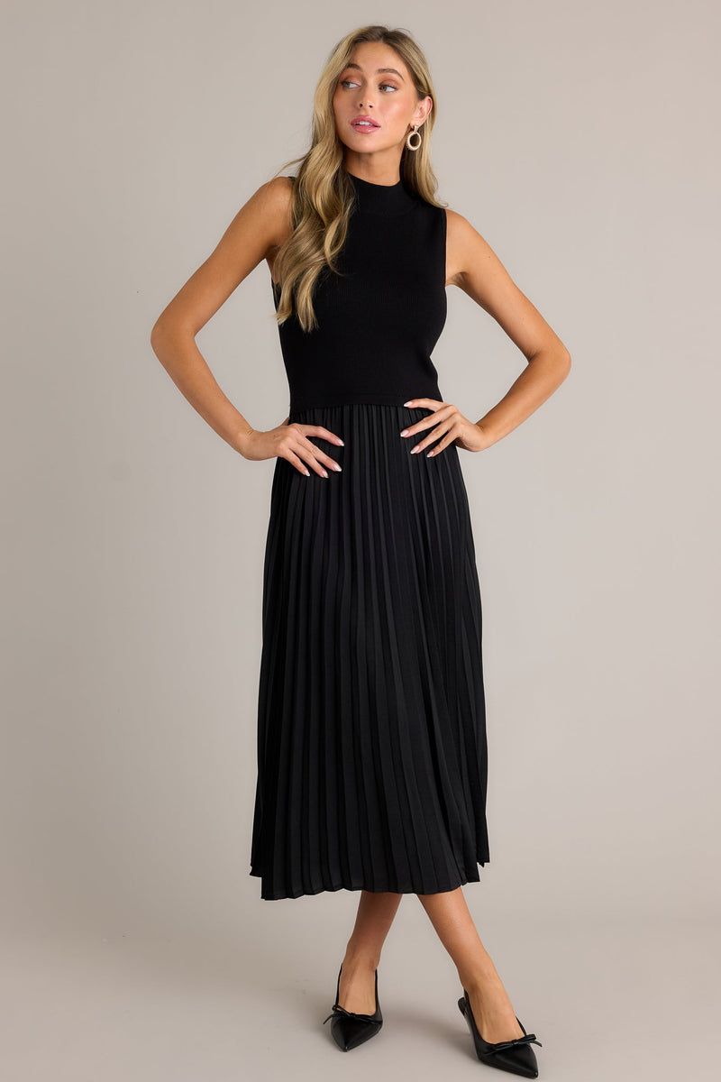 Graceful Gather Black Sleeveless Maxi Dress