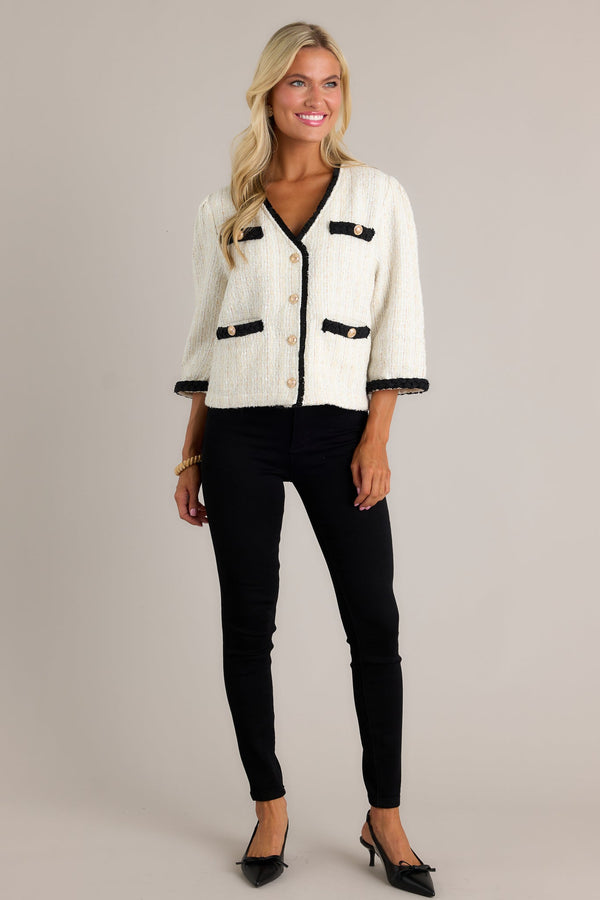 Urban Utility Ivory Button Front Tweed Jacket