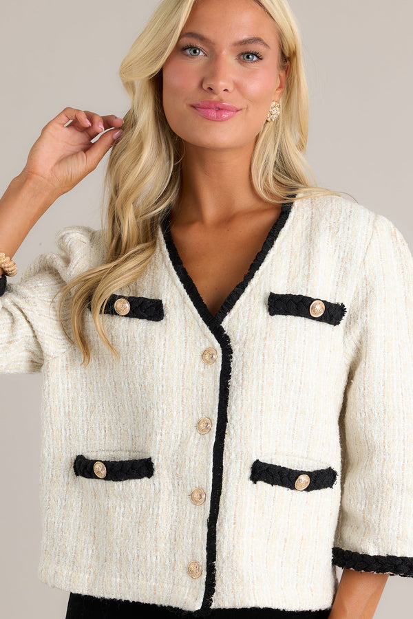 Urban Utility Ivory Button Front Tweed Jacket