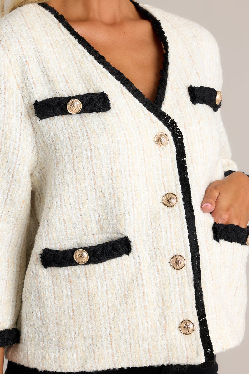 Urban Utility Ivory Button Front Tweed Jacket