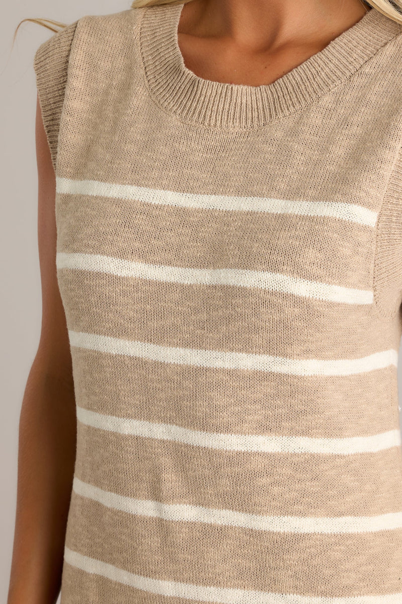 Neutral Grace Taupe Stripe Sleeveless Maxi Dress