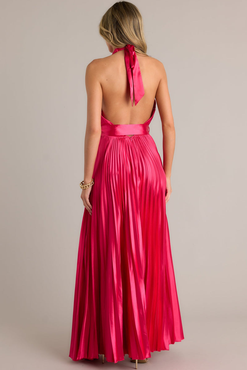 Runaway Icon Magenta Pink Pleated Halter Maxi Dress