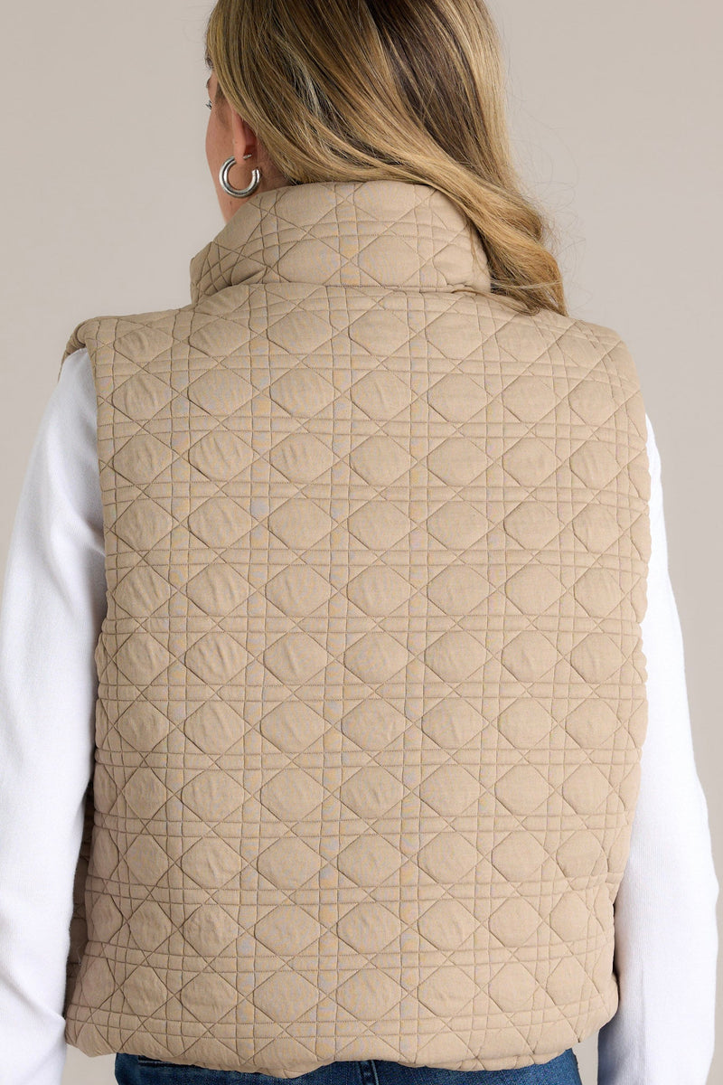 In Another Life Tan Quilted Zip-Up Vest