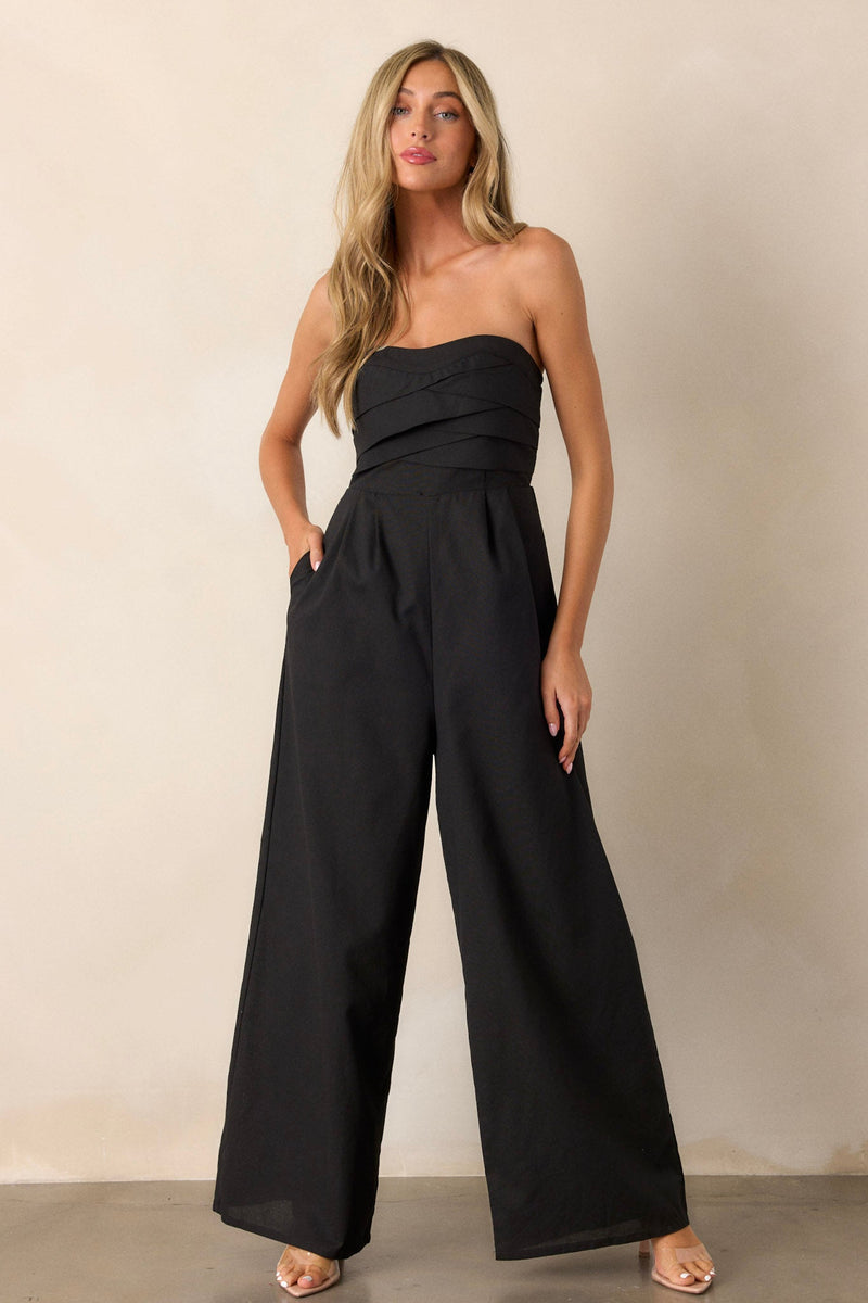 Running Out Of Time Black Strapless Jumpsuit