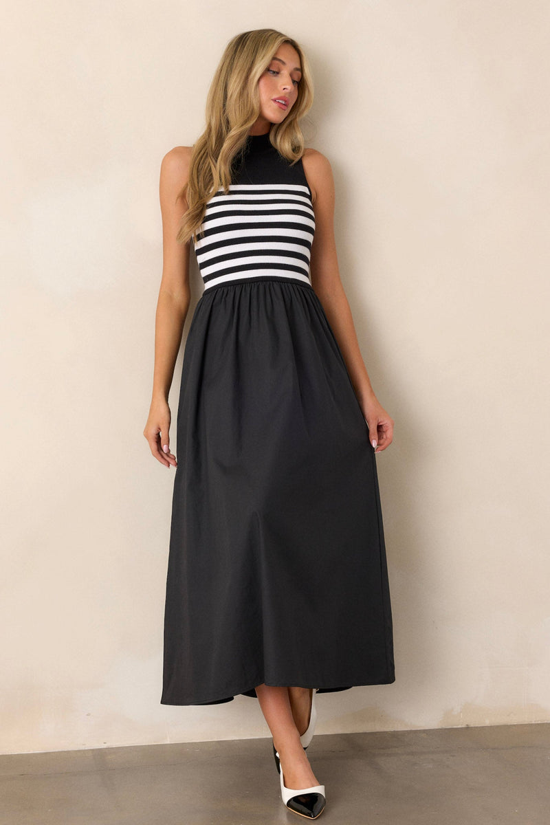 Timeless Treasures Black Sleeveless Striped Maxi Dress