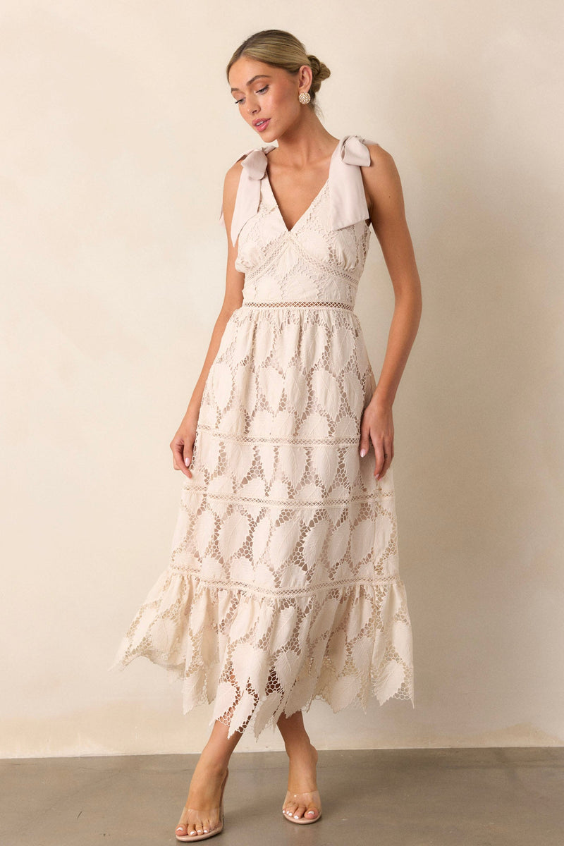 Cinnamon Girl Light Beige Lace Maxi Dress