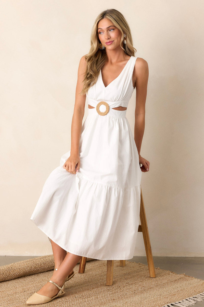 Be Good To Me White Cutout Midi Dress