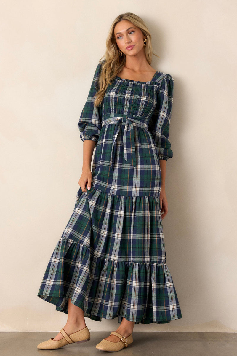 Sweet Sentiments Forest Green Plaid Maxi Dress