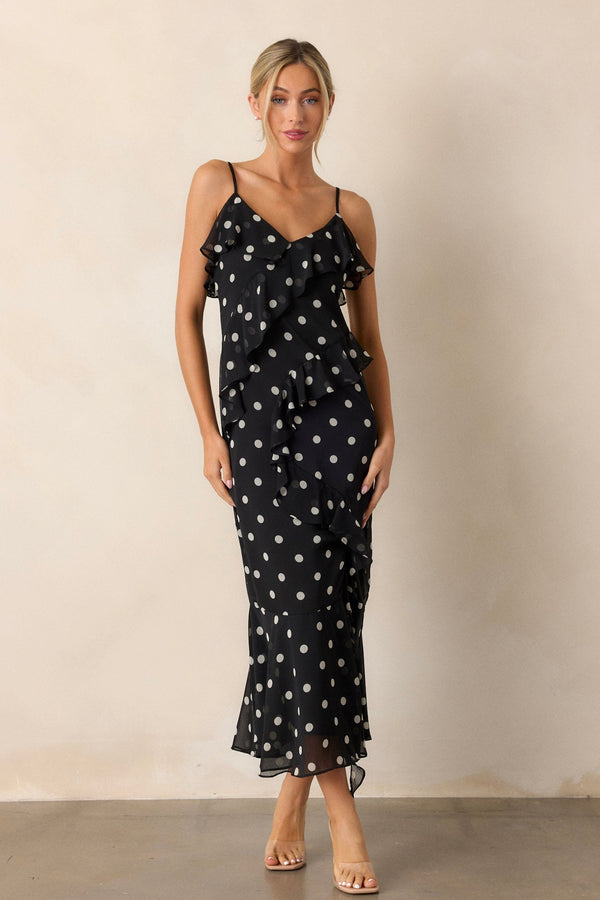 Mystic Moon Black Polka Dot Ruffle Maxi Dress