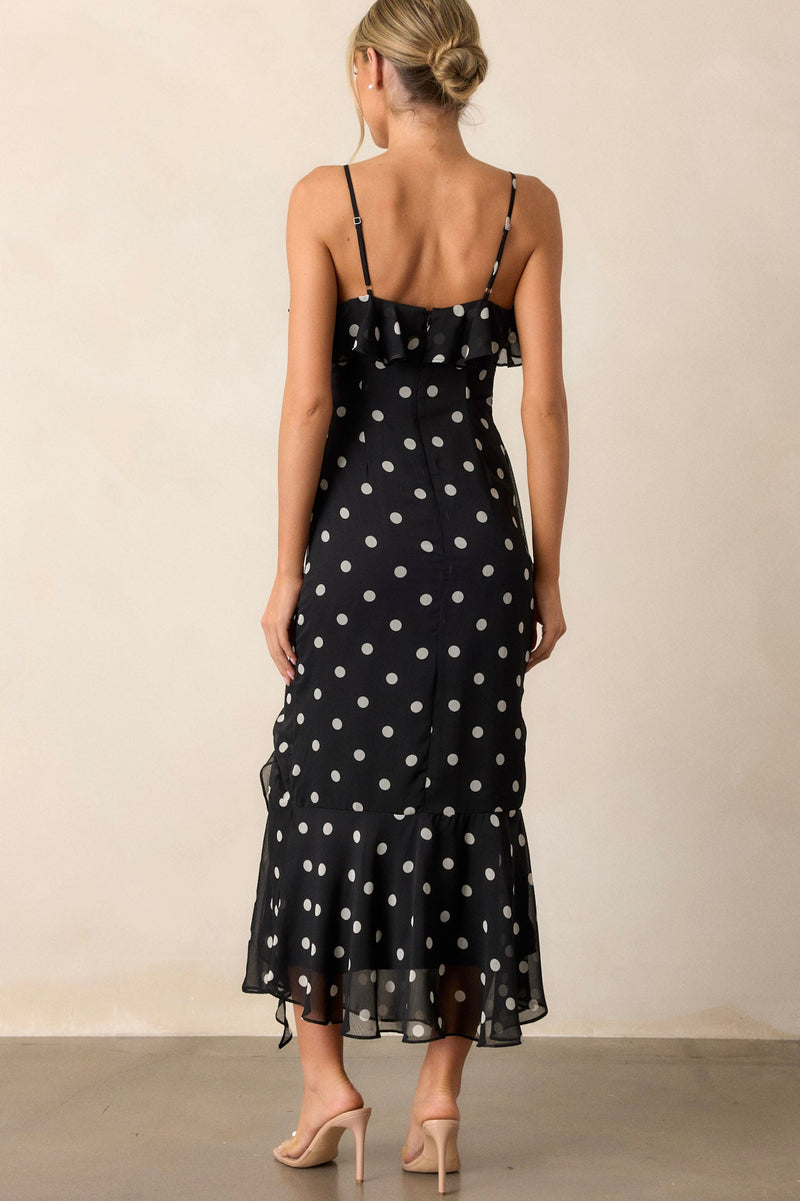 Mystic Moon Black Polka Dot Ruffle Maxi Dress