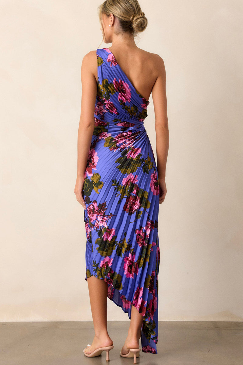 Poetic Charm Violet Floral Asymmetric One Shoulder Maxi Dress