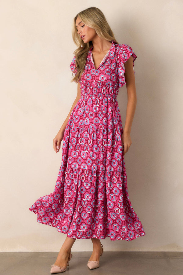 Vintage Vow Pink Ruffle Sleeve Maxi Dress