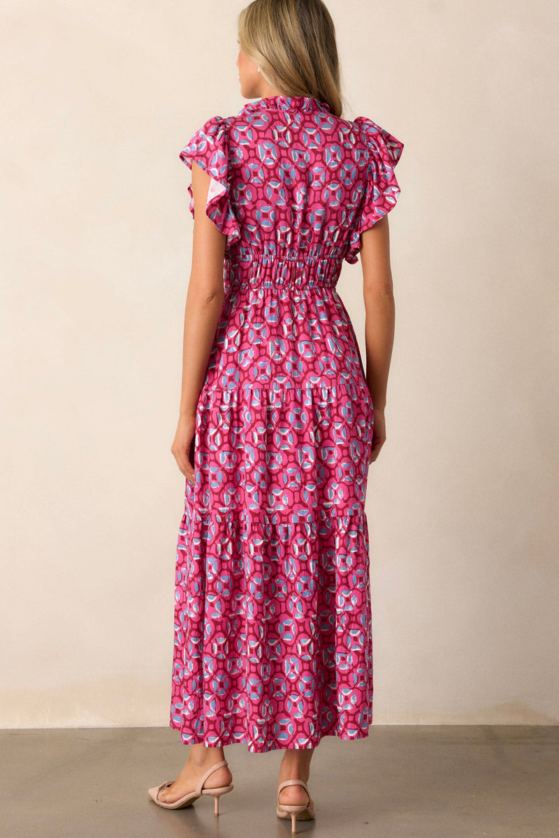 Vintage Vow Pink Ruffle Sleeve Maxi Dress