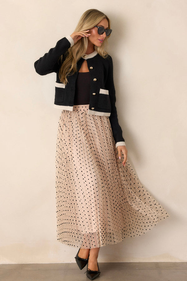 Vintage Wave Beige Tulle Polka Dot Maxi Skirt