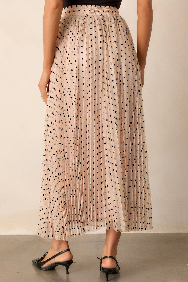 Vintage Wave Beige Tulle Polka Dot Maxi Skirt